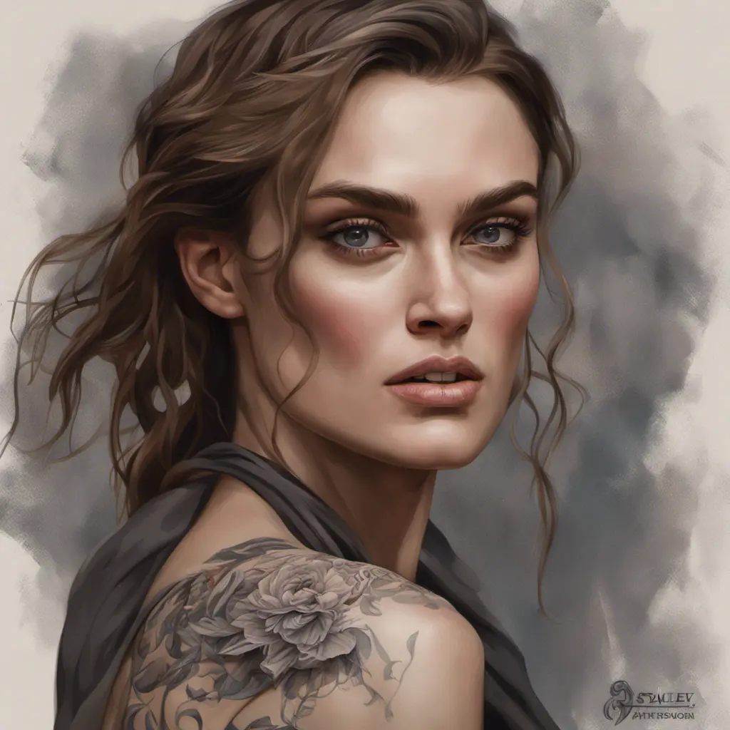 Matte portrait of Keira Knightley with tattoos, 8k, Highly Detailed, Powerful, Alluring, Artstation, Magical, Digital Painting, Photo Realistic, Sharp Focus, Volumetric Lighting, Concept Art by Stanley Artgerm Lau, Alphonse Mucha, Greg Rutkowski