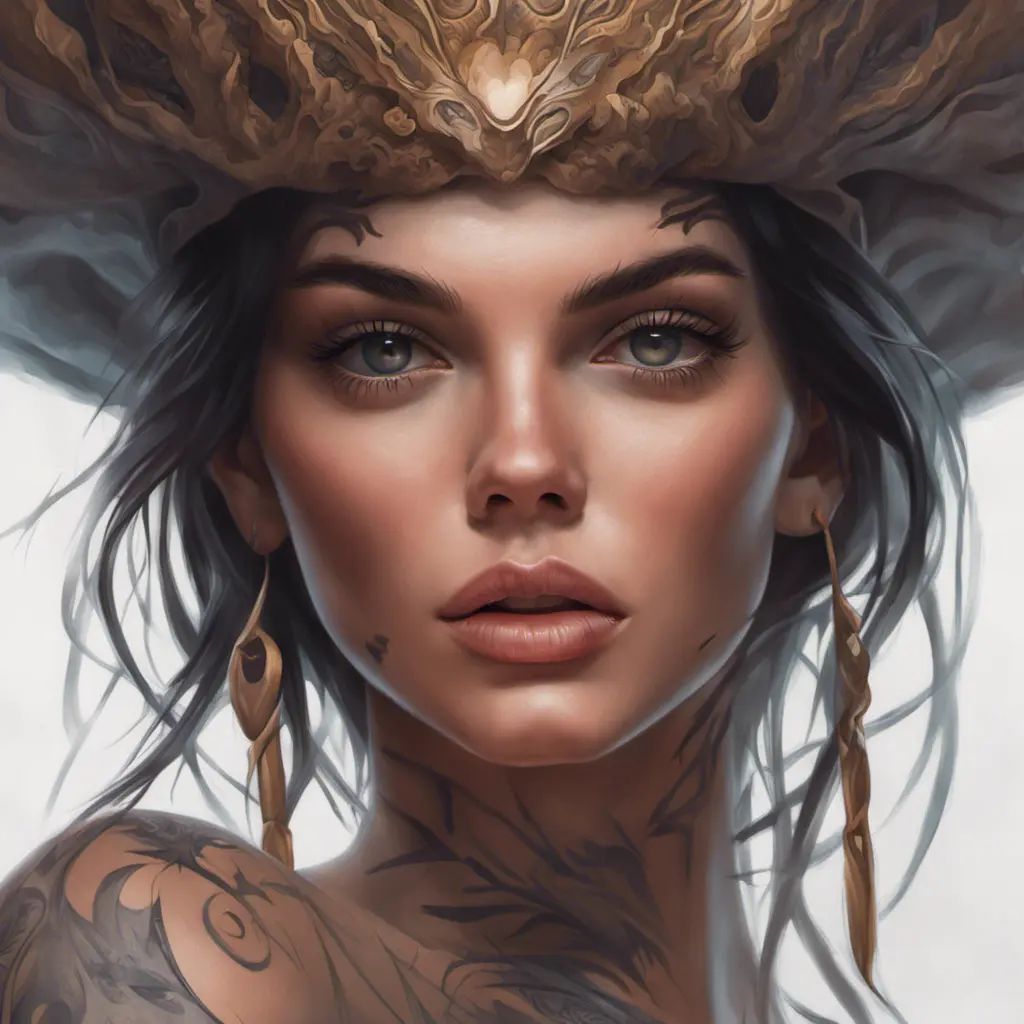 Matte portrait of Kendall Jenner with tattoos, 8k, Highly Detailed, Powerful, Alluring, Artstation, Magical, Digital Painting, Photo Realistic, Sharp Focus, Volumetric Lighting, Concept Art by Stanley Artgerm Lau, Alphonse Mucha, Greg Rutkowski