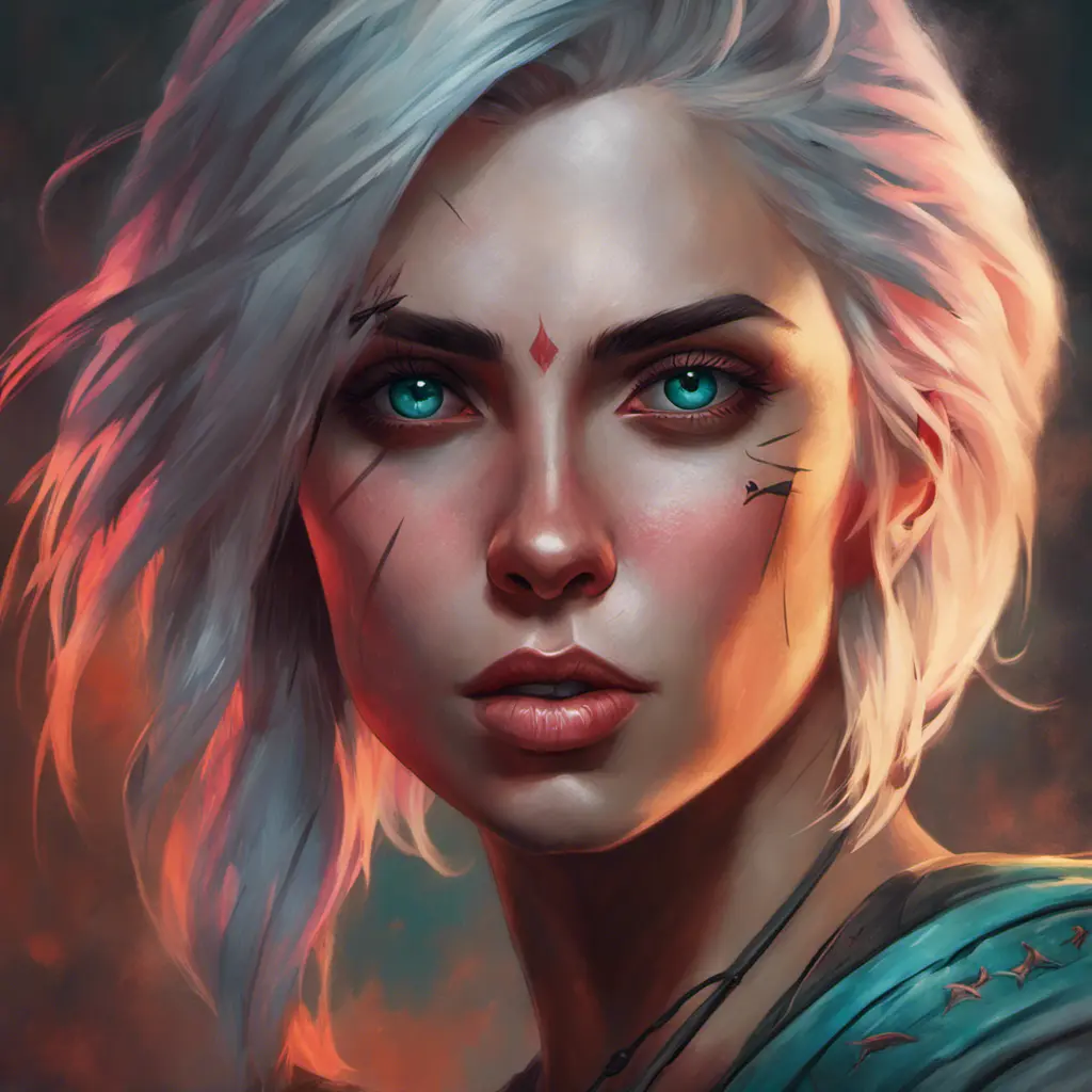 Matte portrait of a colorful tattooed Ciri, 4k, Highly Detailed, Hyper Detailed, Powerful, Artstation, Vintage Illustration, Digital Painting, Sharp Focus, Smooth, Volumetric Lighting, Concept Art by Stanley Artgerm Lau, Greg Rutkowski