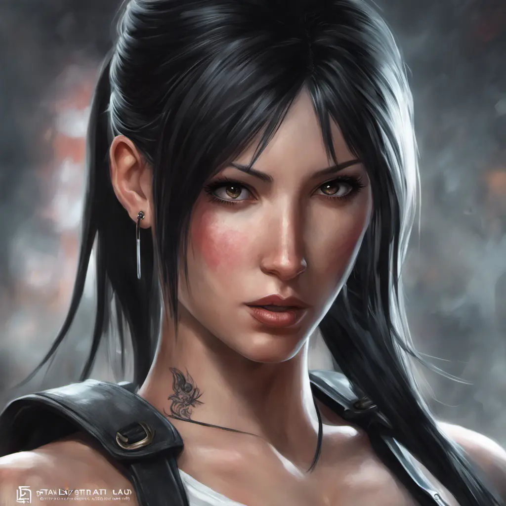 Matte portrait of Tifa Lockhart with tattoos, 8k, Highly Detailed, Powerful, Alluring, Artstation, Magical, Digital Painting, Photo Realistic, Sharp Focus, Volumetric Lighting, Concept Art by Stanley Artgerm Lau, Alphonse Mucha, Greg Rutkowski