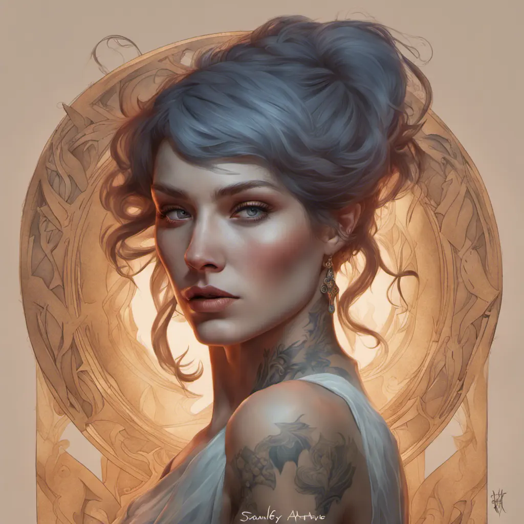 Matte portrait of Florence Faivre with tattoos, 8k, Highly Detailed, Powerful, Alluring, Artstation, Magical, Digital Painting, Photo Realistic, Sharp Focus, Volumetric Lighting, Concept Art by Stanley Artgerm Lau, Alphonse Mucha, Greg Rutkowski