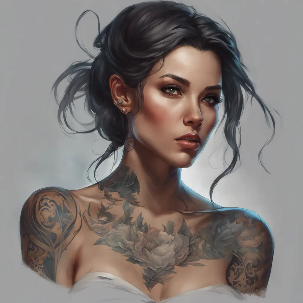 Matte portrait of Vex with tattoos, 8k, Highly Detailed, Powerful, Alluring, Artstation, Magical, Digital Painting, Photo Realistic, Sharp Focus, Volumetric Lighting, Concept Art by Stanley Artgerm Lau, Alphonse Mucha, Greg Rutkowski