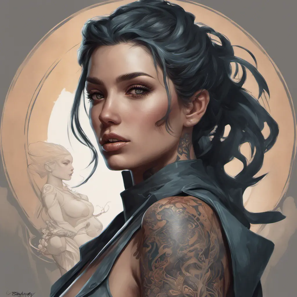 Matte portrait of Vex with tattoos, 8k, Highly Detailed, Powerful, Alluring, Artstation, Magical, Digital Painting, Photo Realistic, Sharp Focus, Volumetric Lighting, Concept Art by Stanley Artgerm Lau, Alphonse Mucha, Greg Rutkowski