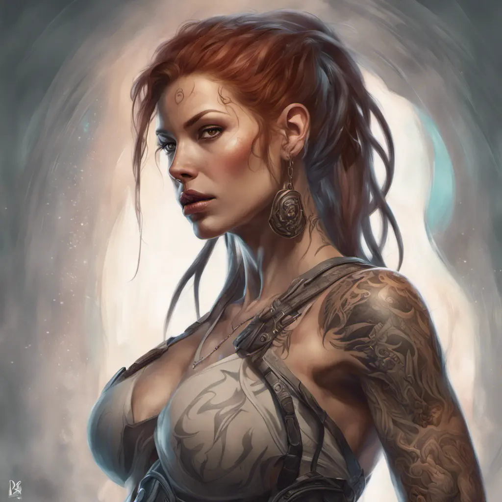 Matte portrait of Sarah Kerrigan with tattoos, 8k, Highly Detailed, Powerful, Alluring, Artstation, Magical, Digital Painting, Photo Realistic, Sharp Focus, Volumetric Lighting, Concept Art by Stanley Artgerm Lau, Alphonse Mucha, Greg Rutkowski