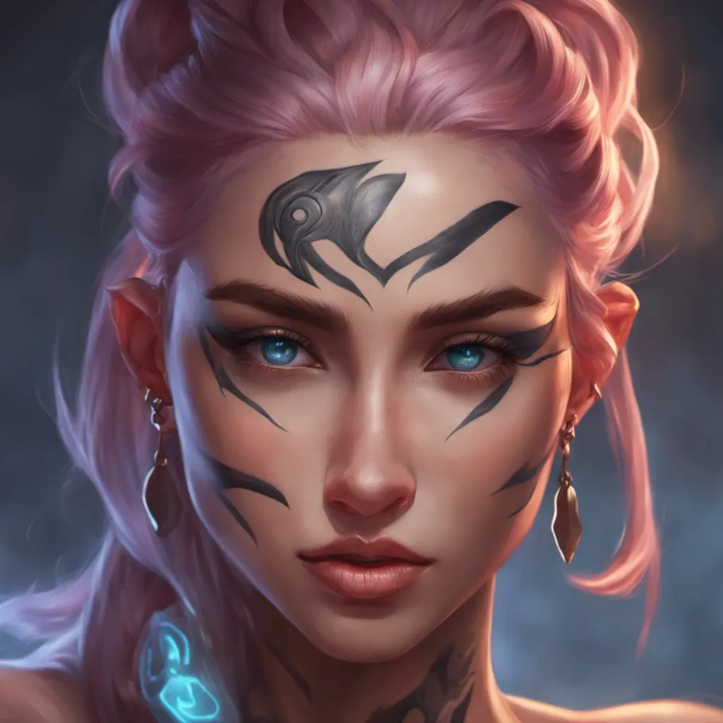 Matte portrait of Lyx from League of Legends with tattoos, 8k, Highly Detailed, Powerful, Alluring, Artstation, Magical, Digital Painting, Photo Realistic, Sharp Focus, Volumetric Lighting, Concept Art by Stanley Artgerm Lau, Greg Rutkowski