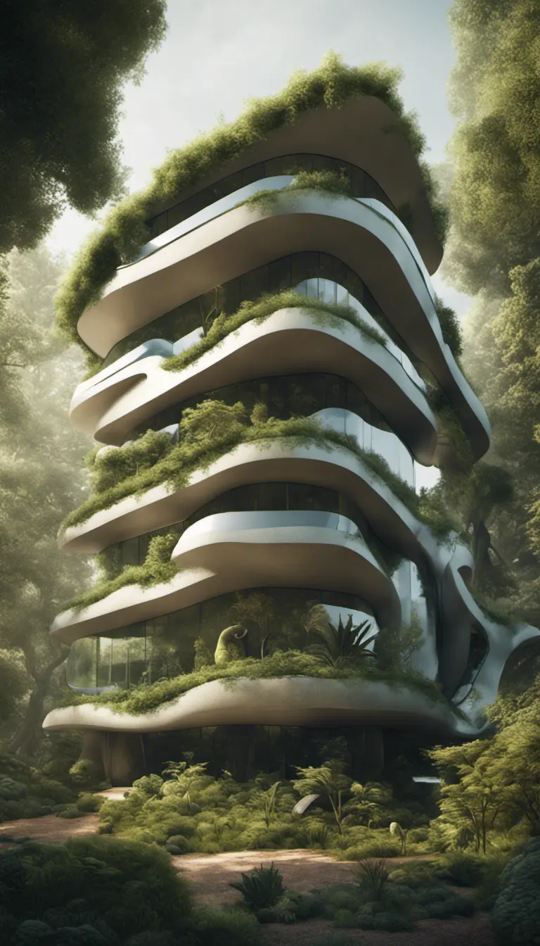 Beautiful futuristic organic house made from imaginary plants in a forest, 8k, Award-Winning, Highly Detailed, Beautiful, Epic, Octane Render, Unreal Engine, Radiant, Volumetric Lighting by Greg Rutkowski