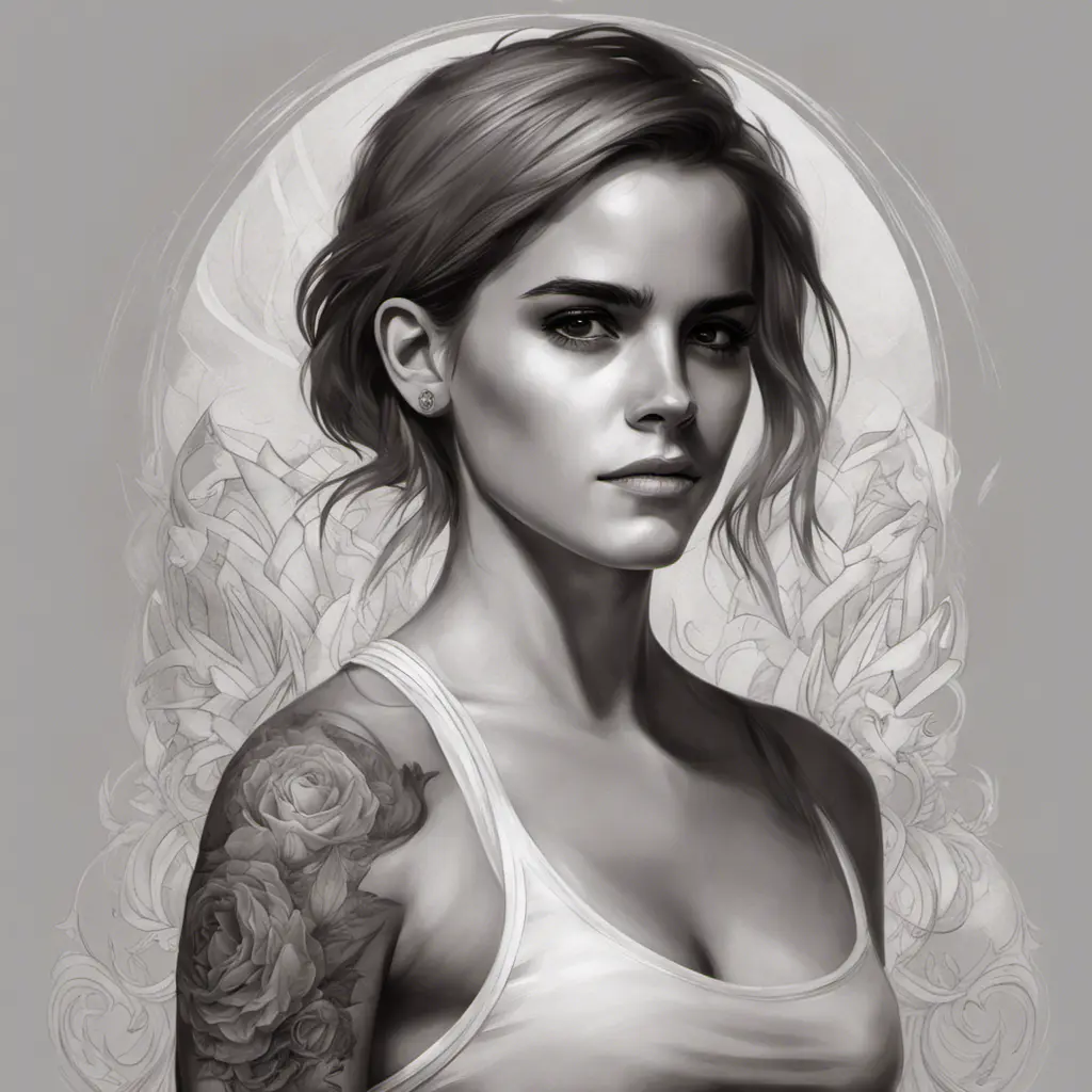 Matte portrait of Emma Watson with tattoos, 8k, Highly Detailed, Powerful, Alluring, Artstation, Magical, Digital Painting, Photo Realistic, Sharp Focus, Volumetric Lighting, Concept Art by Stanley Artgerm Lau, Alphonse Mucha, Greg Rutkowski