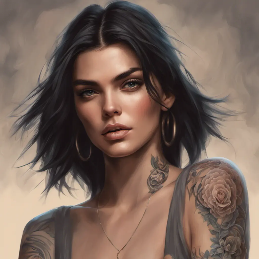 Matte portrait of Kendall Jenner with tattoos, 8k, Highly Detailed, Powerful, Alluring, Artstation, Magical, Digital Painting, Photo Realistic, Sharp Focus, Volumetric Lighting, Concept Art by Stanley Artgerm Lau, Alphonse Mucha, Greg Rutkowski