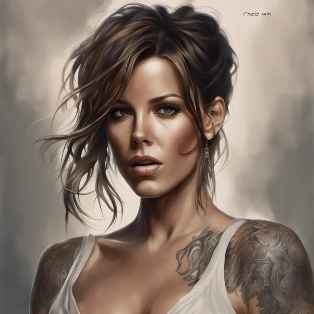 Matte portrait of Kate Beckinsale with tattoos, 8k, Highly Detailed, Powerful, Alluring, Artstation, Magical, Digital Painting, Photo Realistic, Sharp Focus, Volumetric Lighting, Concept Art by Stanley Artgerm Lau, Alphonse Mucha, Greg Rutkowski