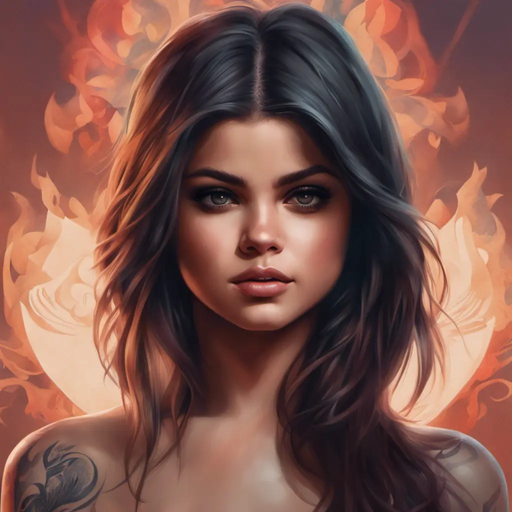 Matte portrait of Selena Gomez with tattoos, 8k, Highly Detailed, Powerful, Alluring, Artstation, Magical, Digital Painting, Photo Realistic, Sharp Focus, Volumetric Lighting, Concept Art by Stanley Artgerm Lau, Alphonse Mucha, Greg Rutkowski