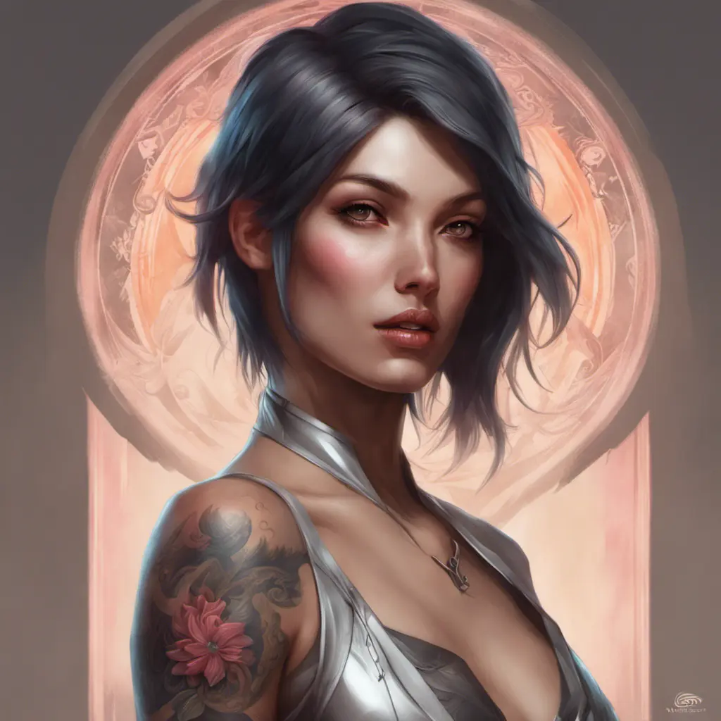 Matte portrait of Fiora with tattoos, 8k, Highly Detailed, Powerful, Alluring, Artstation, Magical, Digital Painting, Photo Realistic, Sharp Focus, Volumetric Lighting, Concept Art by Stanley Artgerm Lau, Alphonse Mucha, Greg Rutkowski