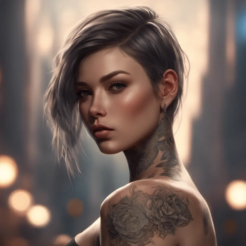 Matte portrait of Lyx with tattoos, 8k, Highly Detailed, Alluring, Artstation, Bokeh effect, Sharp Focus, Volumetric Lighting, Concept Art by Stanley Artgerm Lau, Greg Rutkowski