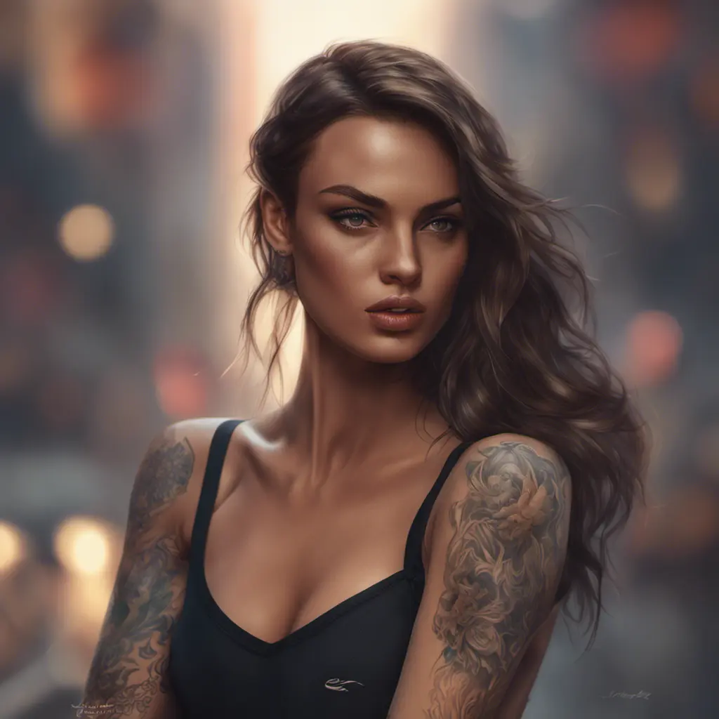 Matte portrait of Irina Shayk with tattoos, 8k, Highly Detailed, Alluring, Artstation, Bokeh effect, Sharp Focus, Volumetric Lighting, Concept Art by Stanley Artgerm Lau, Greg Rutkowski