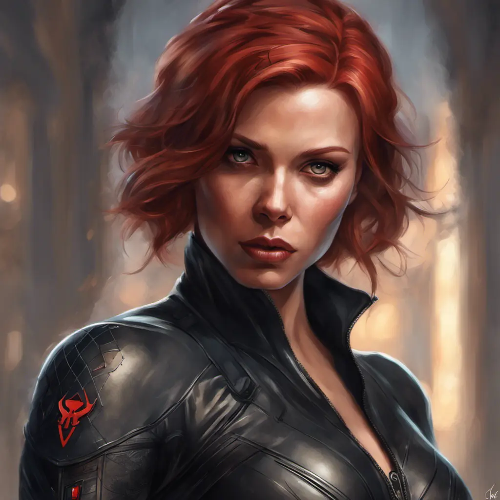 Matte portrait of Black Widow with tattoos, 8k, Highly Detailed, Powerful, Alluring, Artstation, Magical, Digital Painting, Photo Realistic, Sharp Focus, Volumetric Lighting, Concept Art by Stanley Artgerm Lau, Alphonse Mucha, Greg Rutkowski