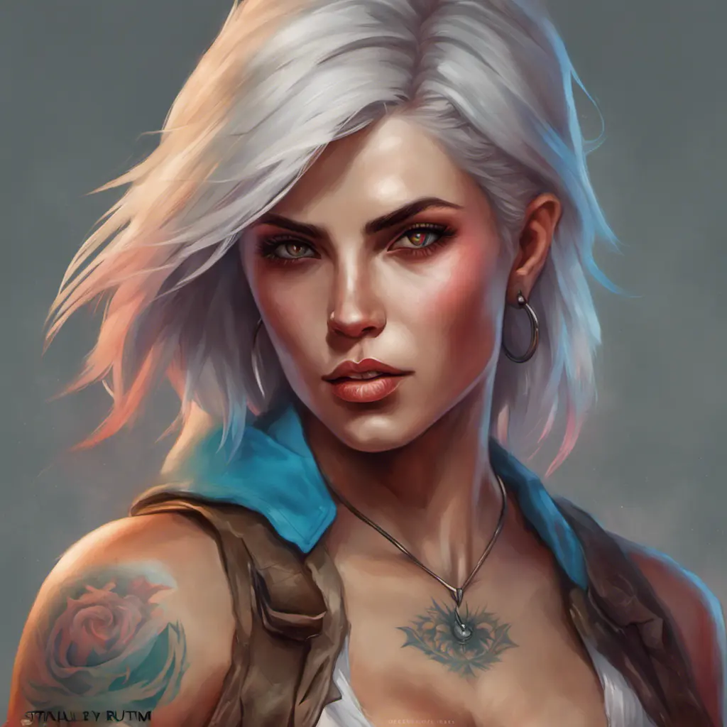 Matte portrait of a colorful tattooed Ciri, 4k, Highly Detailed, Hyper Detailed, Powerful, Artstation, Vintage Illustration, Digital Painting, Sharp Focus, Smooth, Volumetric Lighting, Concept Art by Stanley Artgerm Lau, Greg Rutkowski