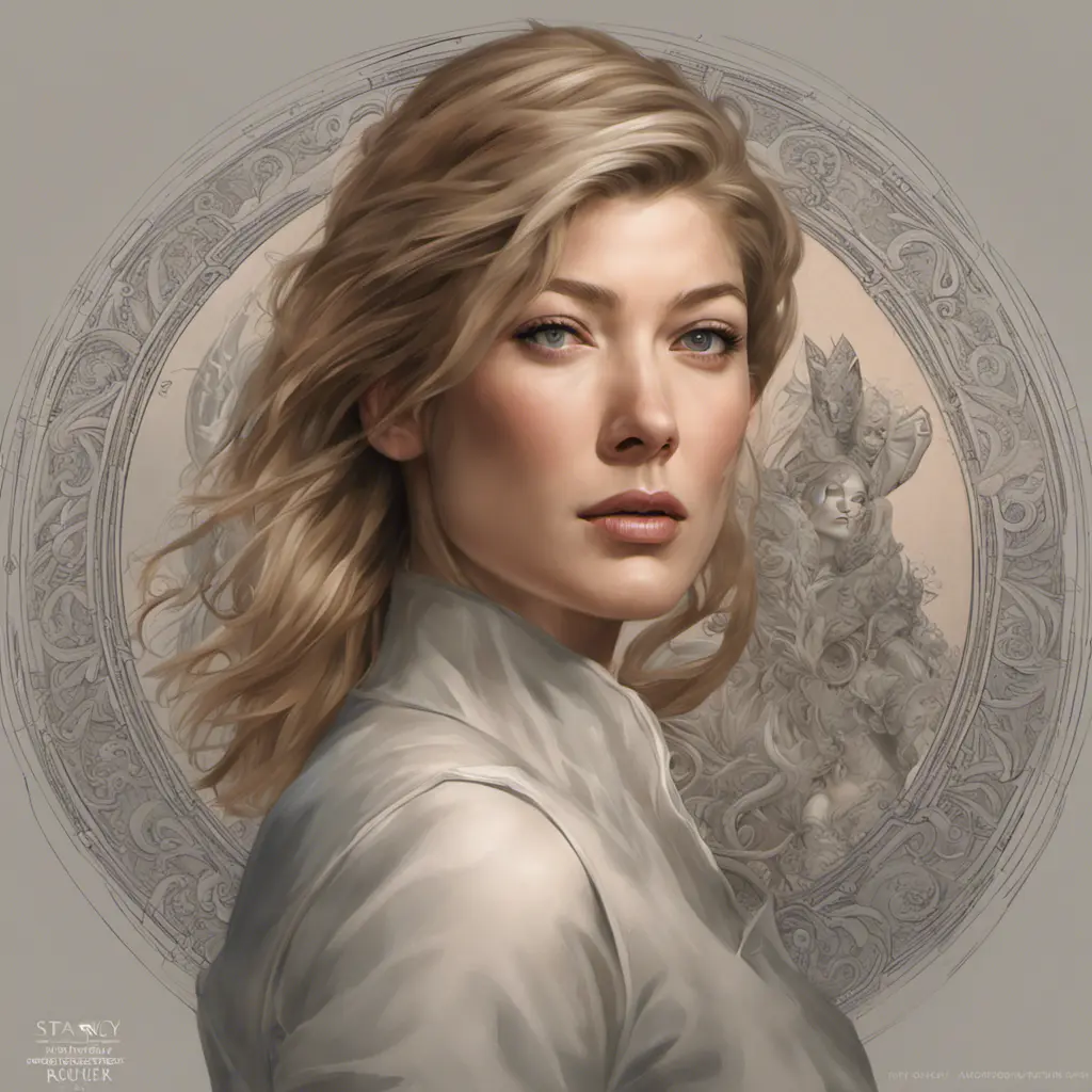 Matte portrait of Rosamund Pike with tattoos, 8k, Highly Detailed, Powerful, Alluring, Artstation, Magical, Digital Painting, Photo Realistic, Sharp Focus, Volumetric Lighting, Concept Art by Stanley Artgerm Lau, Alphonse Mucha, Greg Rutkowski