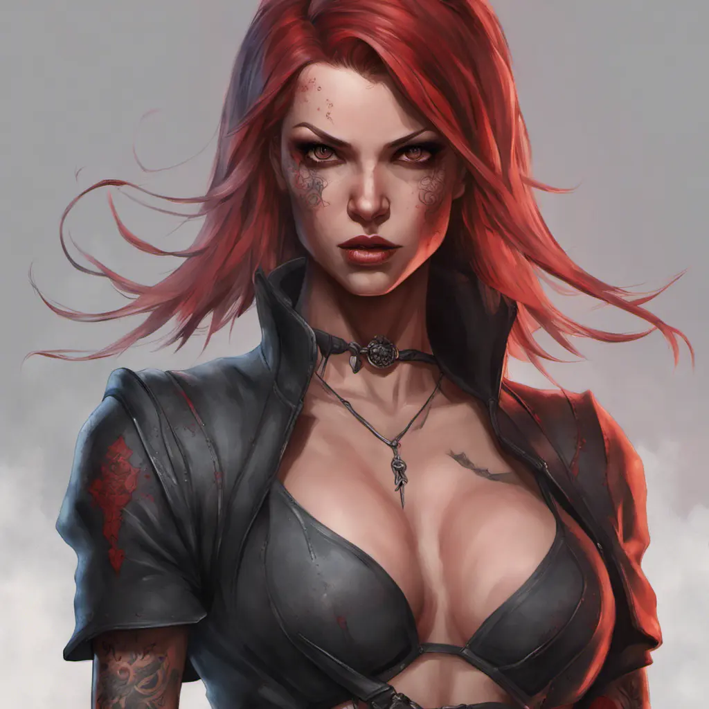 Matte portrait of BloodRayne  with tattoos, 8k, Highly Detailed, Powerful, Alluring, Artstation, Magical, Digital Painting, Photo Realistic, Sharp Focus, Volumetric Lighting, Concept Art by Stanley Artgerm Lau, Alphonse Mucha, Greg Rutkowski