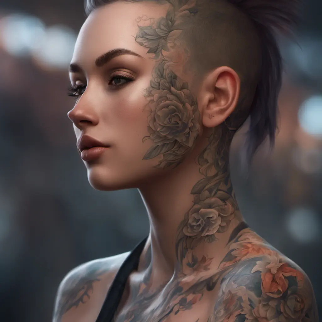 Matte portrait of Lyx with tattoos, 8k, Highly Detailed, Alluring, Artstation, Bokeh effect, Sharp Focus, Volumetric Lighting, Concept Art by Stanley Artgerm Lau, Greg Rutkowski