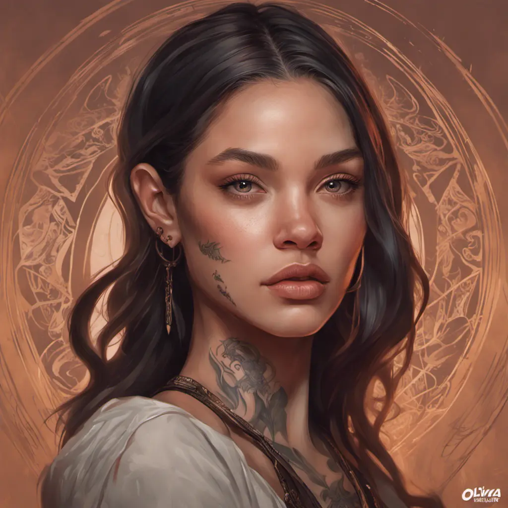 Matte portrait of Olivia Rodrigo with tattoos, 8k, Highly Detailed, Powerful, Alluring, Artstation, Magical, Digital Painting, Photo Realistic, Sharp Focus, Volumetric Lighting, Concept Art by Stanley Artgerm Lau, Alphonse Mucha, Greg Rutkowski