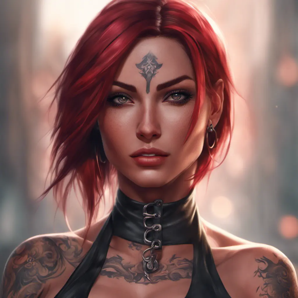 Matte portrait of Katarina with tattoos, 8k, Highly Detailed, Alluring, Artstation, Bokeh effect, Sharp Focus, Volumetric Lighting, Concept Art by Stanley Artgerm Lau, Greg Rutkowski