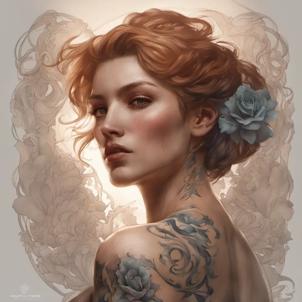 Matte portrait of Florence Faivre with tattoos, 8k, Highly Detailed, Powerful, Alluring, Artstation, Magical, Digital Painting, Photo Realistic, Sharp Focus, Volumetric Lighting, Concept Art by Stanley Artgerm Lau, Alphonse Mucha, Greg Rutkowski