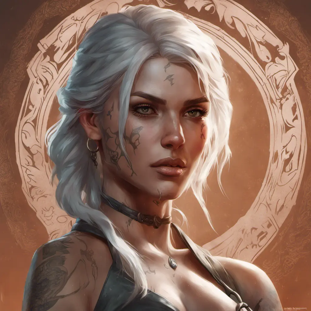 Matte portrait of Ciri with tattoos, 8k, Highly Detailed, Powerful, Alluring, Artstation, Magical, Digital Painting, Photo Realistic, Sharp Focus, Volumetric Lighting, Concept Art by Stanley Artgerm Lau, Alphonse Mucha, Greg Rutkowski