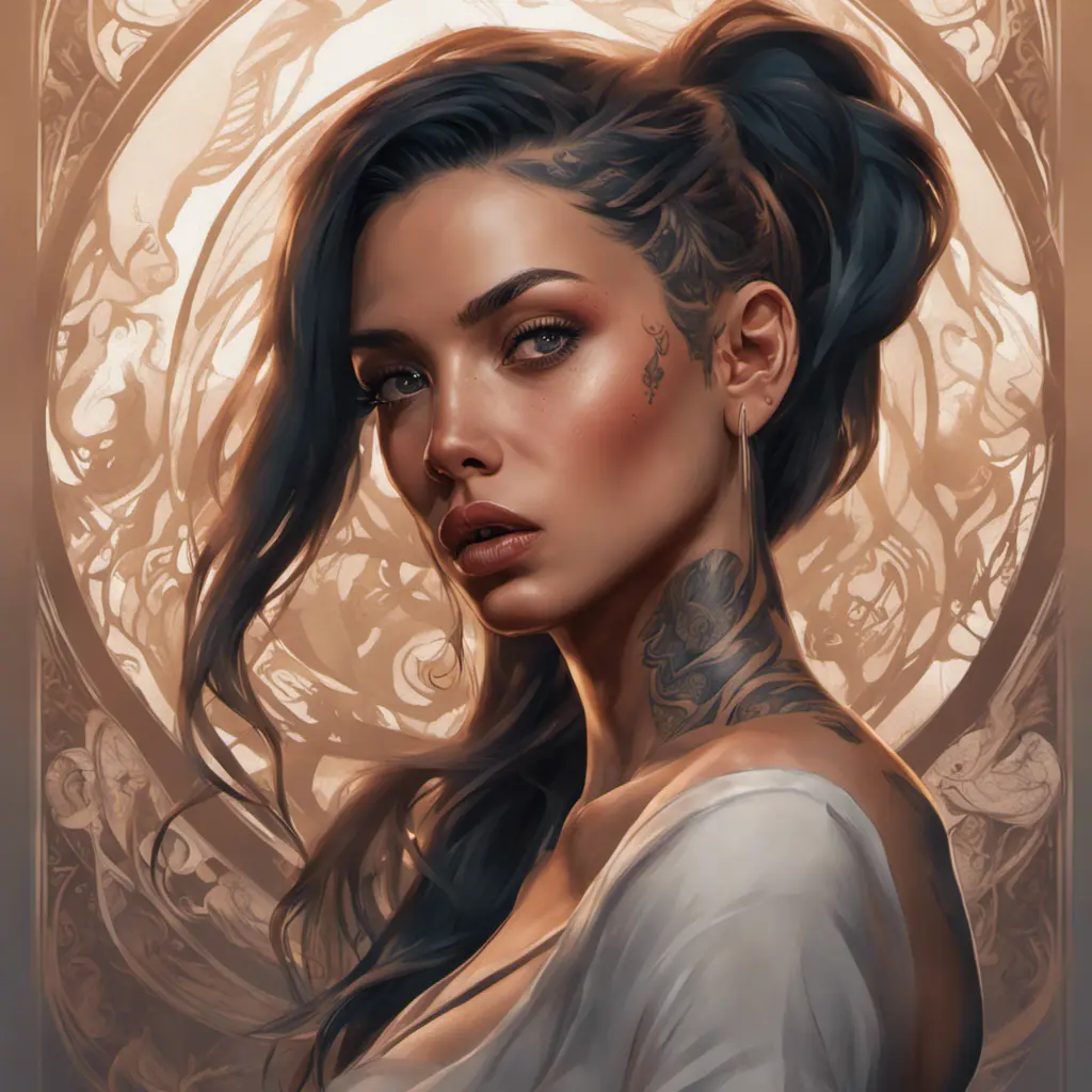 Matte portrait of Zoe Saldaña with tattoos, 8k, Highly Detailed, Powerful, Alluring, Artstation, Magical, Digital Painting, Photo Realistic, Sharp Focus, Volumetric Lighting, Concept Art by Stanley Artgerm Lau, Alphonse Mucha, Greg Rutkowski