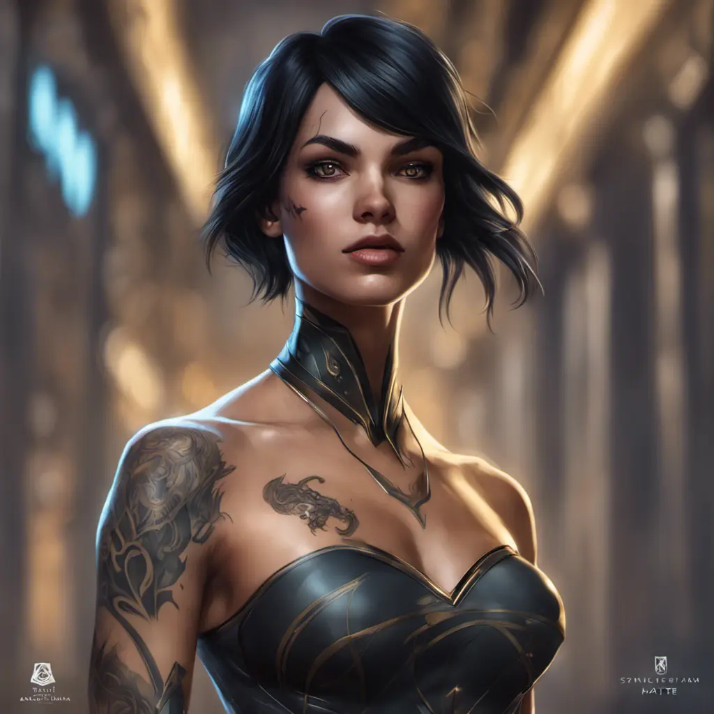 Matte portrait of Cassandra Cain with tattoos, 8k, Highly Detailed, Alluring, Artstation, Bokeh effect, Sharp Focus, Volumetric Lighting, Concept Art by Stanley Artgerm Lau, Alphonse Mucha, Greg Rutkowski