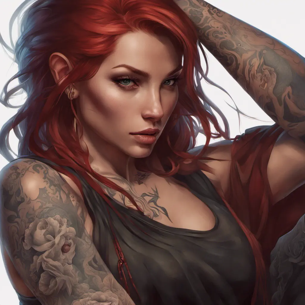 Matte portrait of Katarina with tattoos, 8k, Highly Detailed, Powerful, Alluring, Artstation, Magical, Digital Painting, Photo Realistic, Sharp Focus, Volumetric Lighting, Concept Art by Stanley Artgerm Lau, Alphonse Mucha, Greg Rutkowski