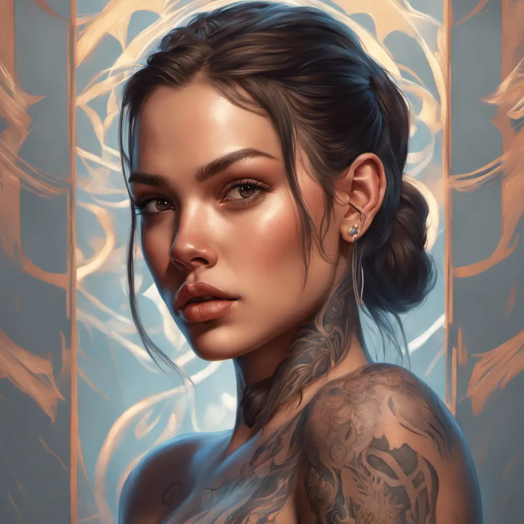 Matte portrait of Olivia Rodrigo with tattoos, 8k, Highly Detailed, Powerful, Alluring, Artstation, Magical, Digital Painting, Photo Realistic, Sharp Focus, Volumetric Lighting, Concept Art by Stanley Artgerm Lau, Alphonse Mucha, Greg Rutkowski