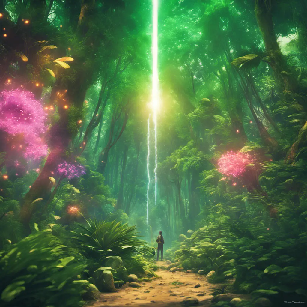 Studio ghibli, rocket explosion, jungle, solar, green technology, optimist future, 8k, Bokeh effect, Cinematic Lighting, Iridescence, Vibrant by Greg Rutkowski