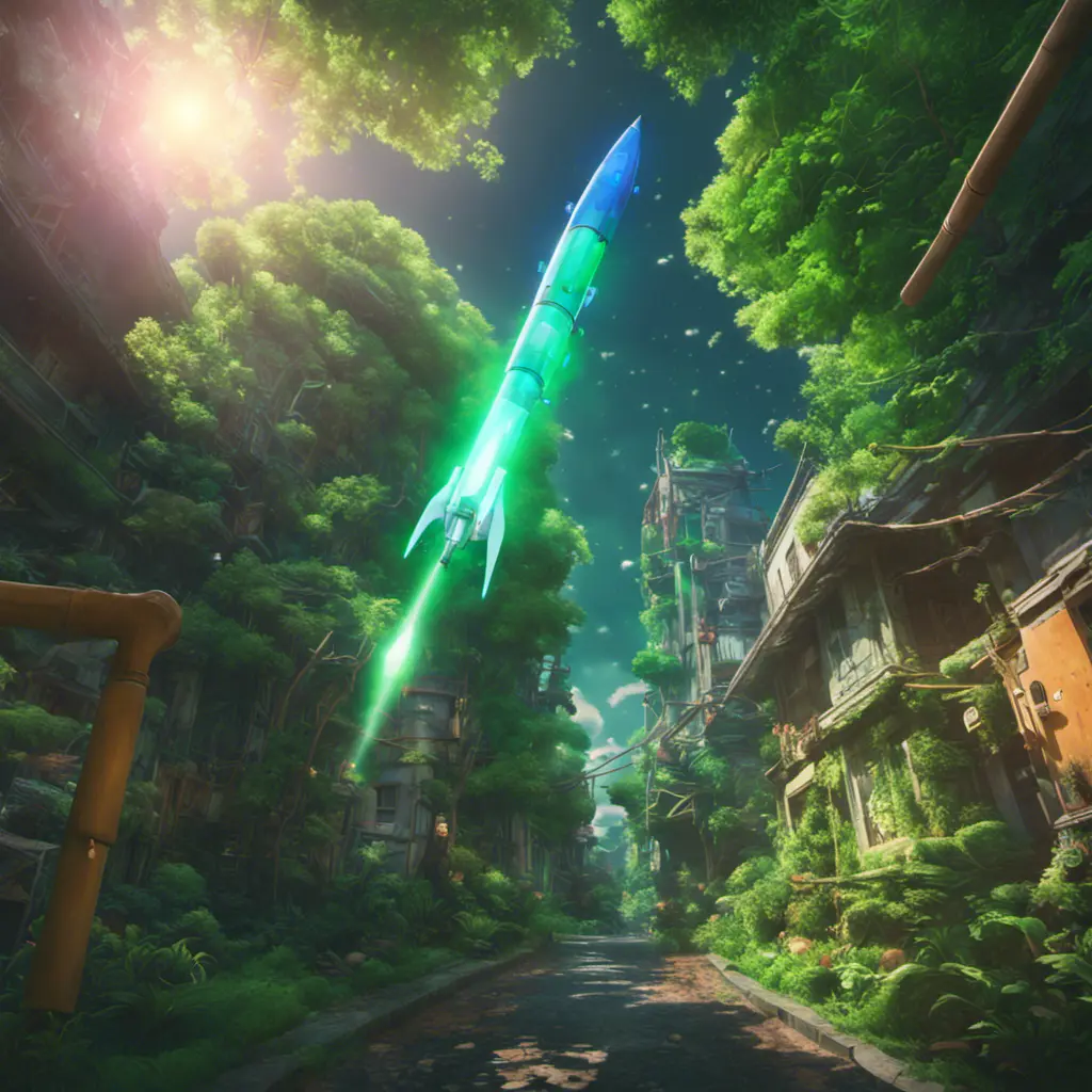 Studio ghibli, rocket explosion, jungle, solar, green technology, optimist future, 8k, Bokeh effect, Cinematic Lighting, Iridescence, Vibrant by Greg Rutkowski, WLOP