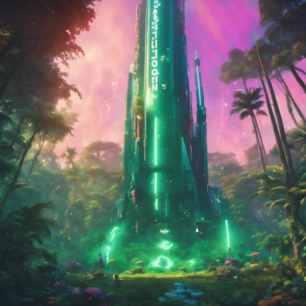 Studio ghibli, rocket explosion, jungle, solar, green technology, optimist future, 8k, Bokeh effect, Cinematic Lighting, Iridescence, Vibrant by Beeple, Greg Rutkowski, WLOP