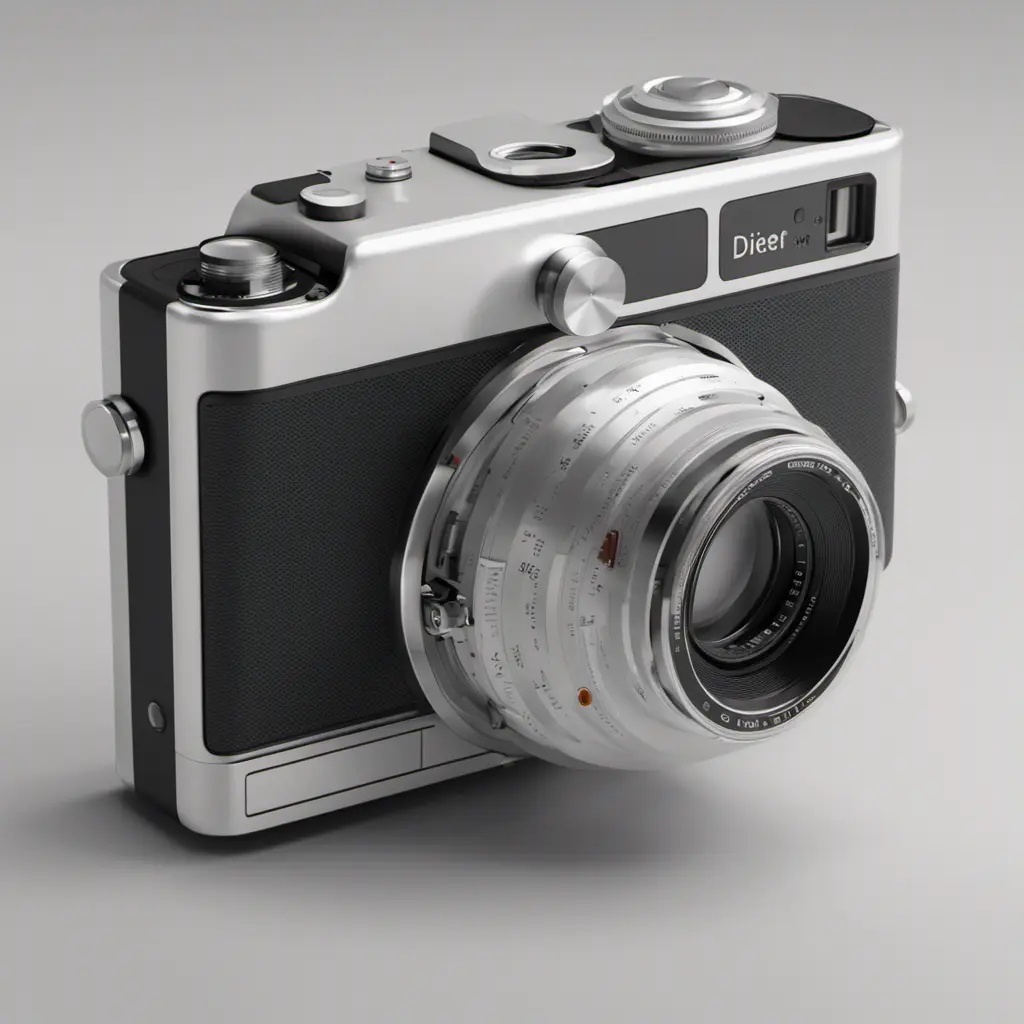 A digital camera designed by Dieter Rams. Intricate details, 8k, Highly Detailed, Vintage Illustration, Sharp Focus, Smooth, Octane Render