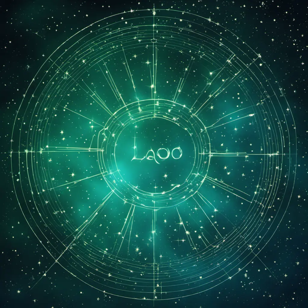 galaxy constellation of stars joined by thin straight lines horoscope leo aqua green, Digital Illustration