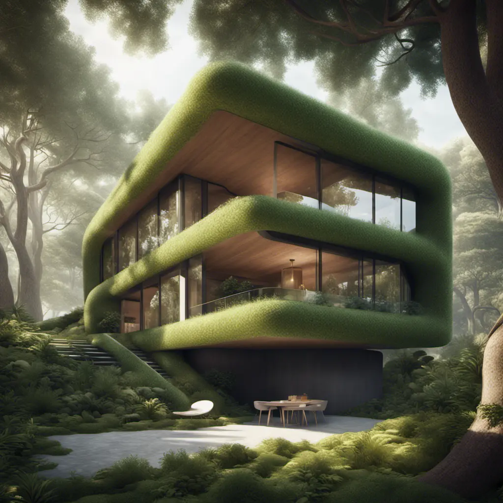 Beautiful futuristic organic house made from imaginary plants in a forest, 8k, Award-Winning, Highly Detailed, Beautiful, Epic, Octane Render, Unreal Engine, Radiant, Volumetric Lighting by Stanley Artgerm Lau