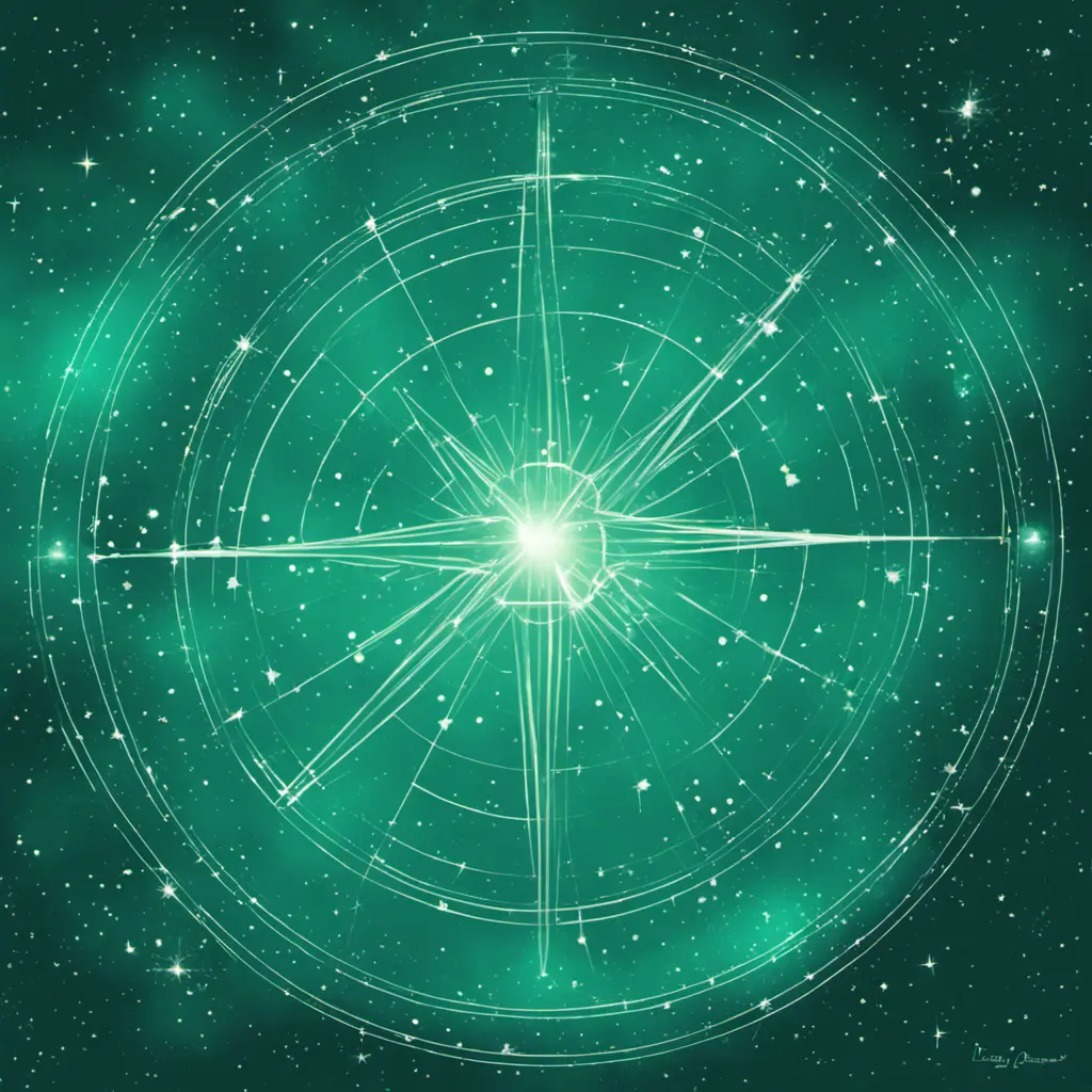 galaxy constellation of stars joined by thin straight lines horoscope leo aqua green, Digital Illustration