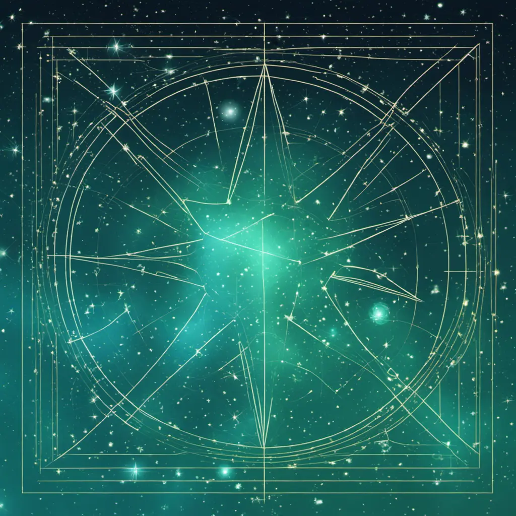 galaxy constellation of stars joined by thin straight lines horoscope leo aqua green, Digital Illustration