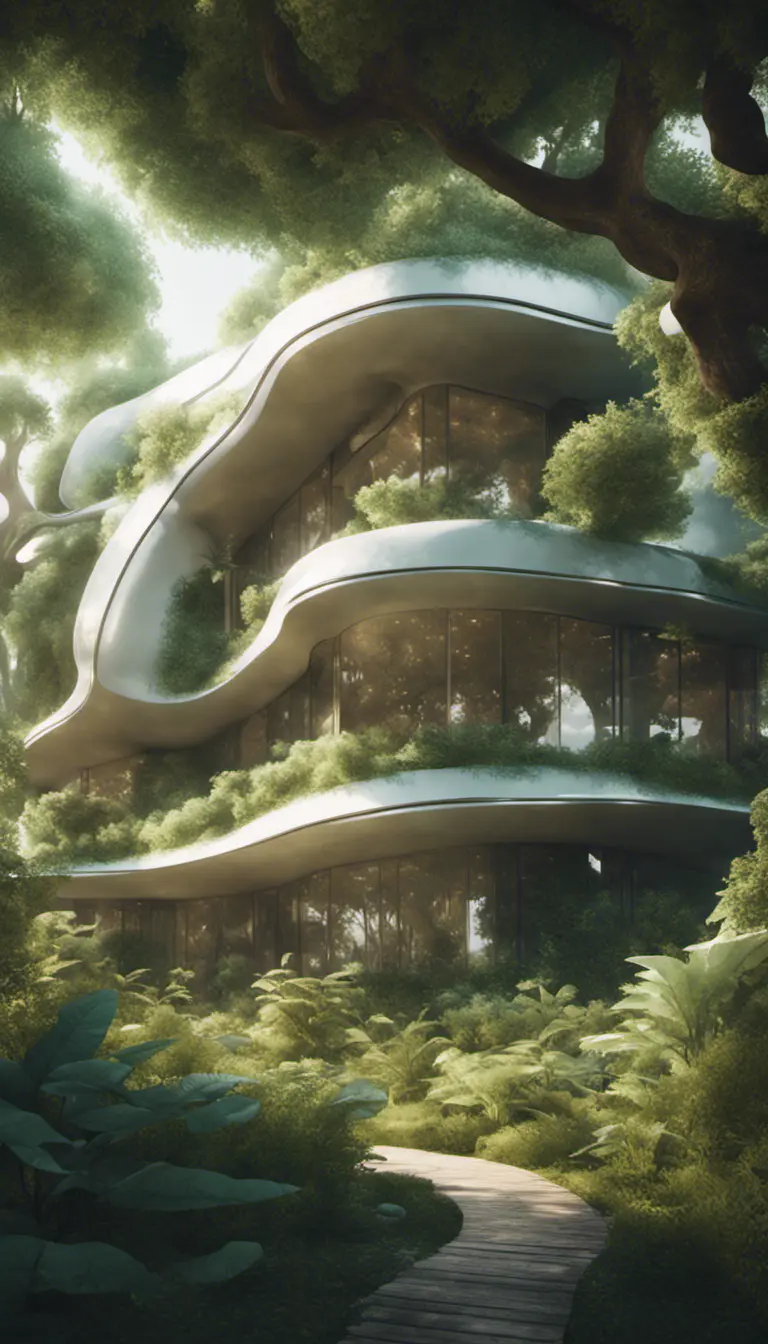 Beautiful futuristic organic house made from imaginary plants in a forest, 8k, Award-Winning, Highly Detailed, Beautiful, Epic, Octane Render, Unreal Engine, Radiant, Volumetric Lighting by Beeple