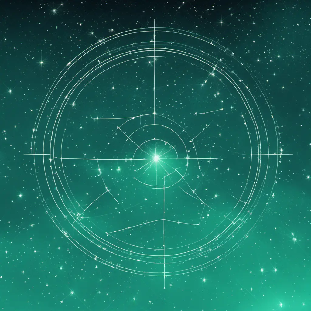 galaxy constellation of stars joined by thin straight lines horoscope leo aqua green, Digital Illustration