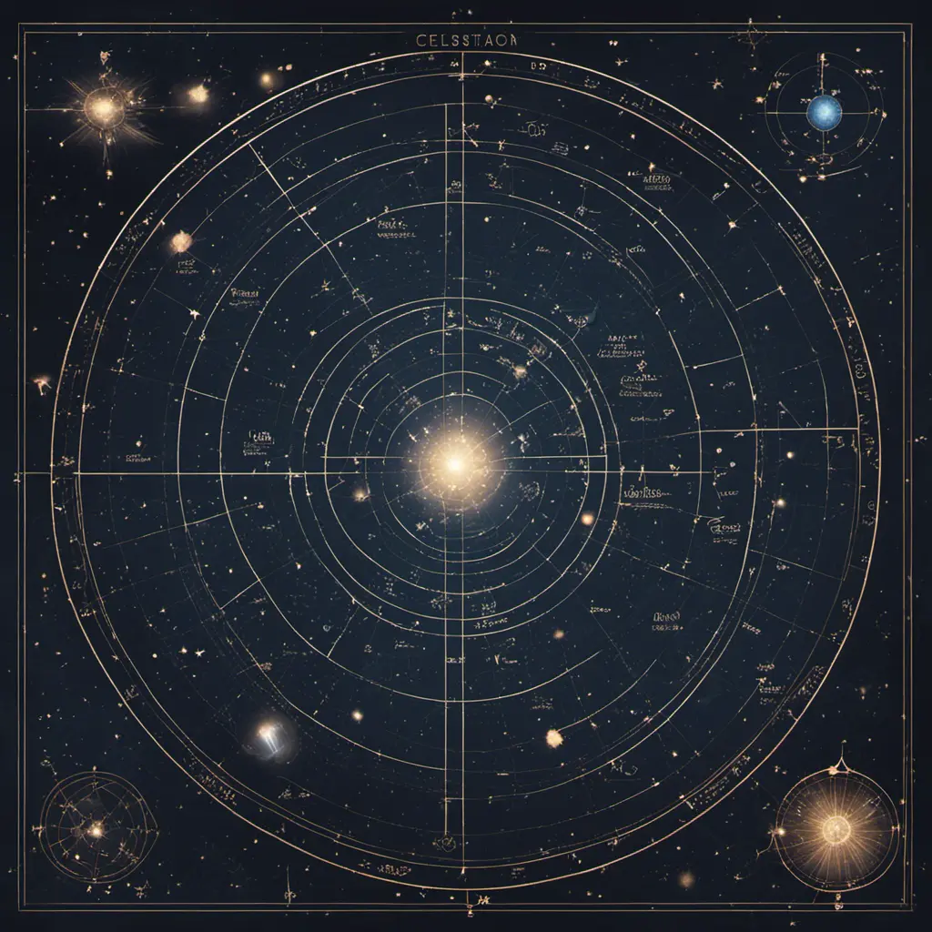 Starmap of celestial constellations, Digital Illustration