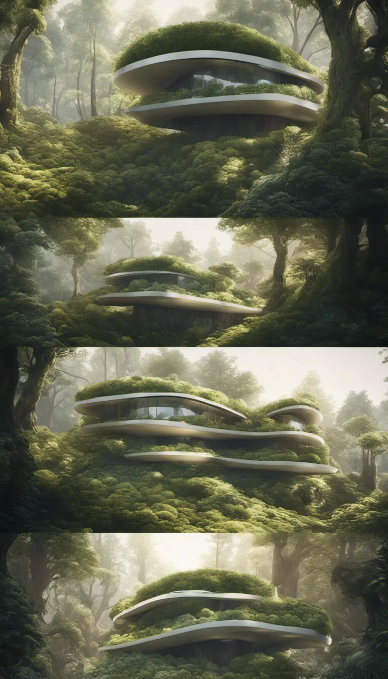 Beautiful futuristic organic house made from imaginary plants in a forest, 8k, Award-Winning, Highly Detailed, Beautiful, Epic, Octane Render, Unreal Engine, Radiant, Volumetric Lighting by Stanley Artgerm Lau