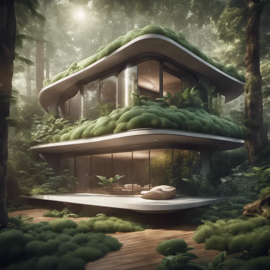 Beautiful futuristic organic house made from imaginary plants in a forest, 8k, Award-Winning, Highly Detailed, Beautiful, Epic, Octane Render, Unreal Engine, Radiant, Volumetric Lighting by Stanley Artgerm Lau