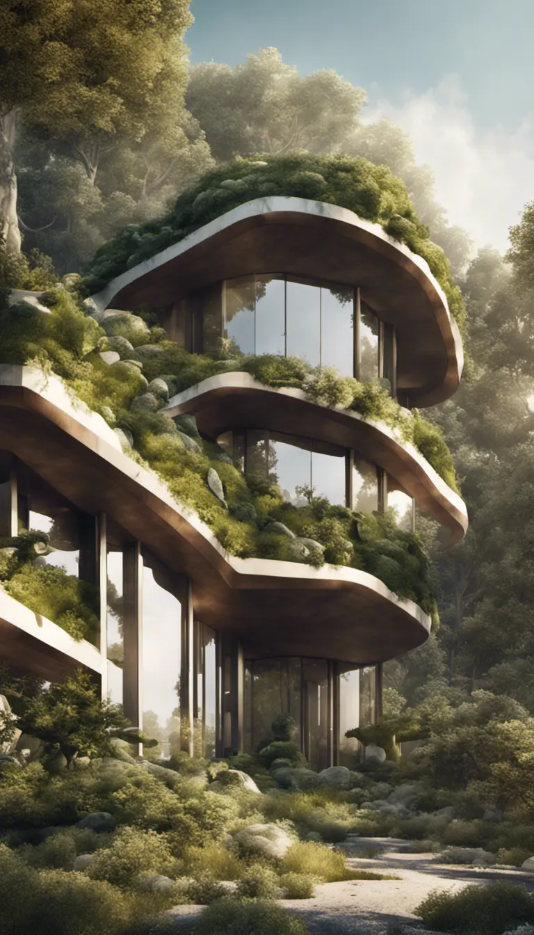 Beautiful futuristic organic house made from imaginary plants in a forest, 8k, Award-Winning, Highly Detailed, Beautiful, Epic, Octane Render, Unreal Engine, Radiant, Volumetric Lighting by Stefan Kostic