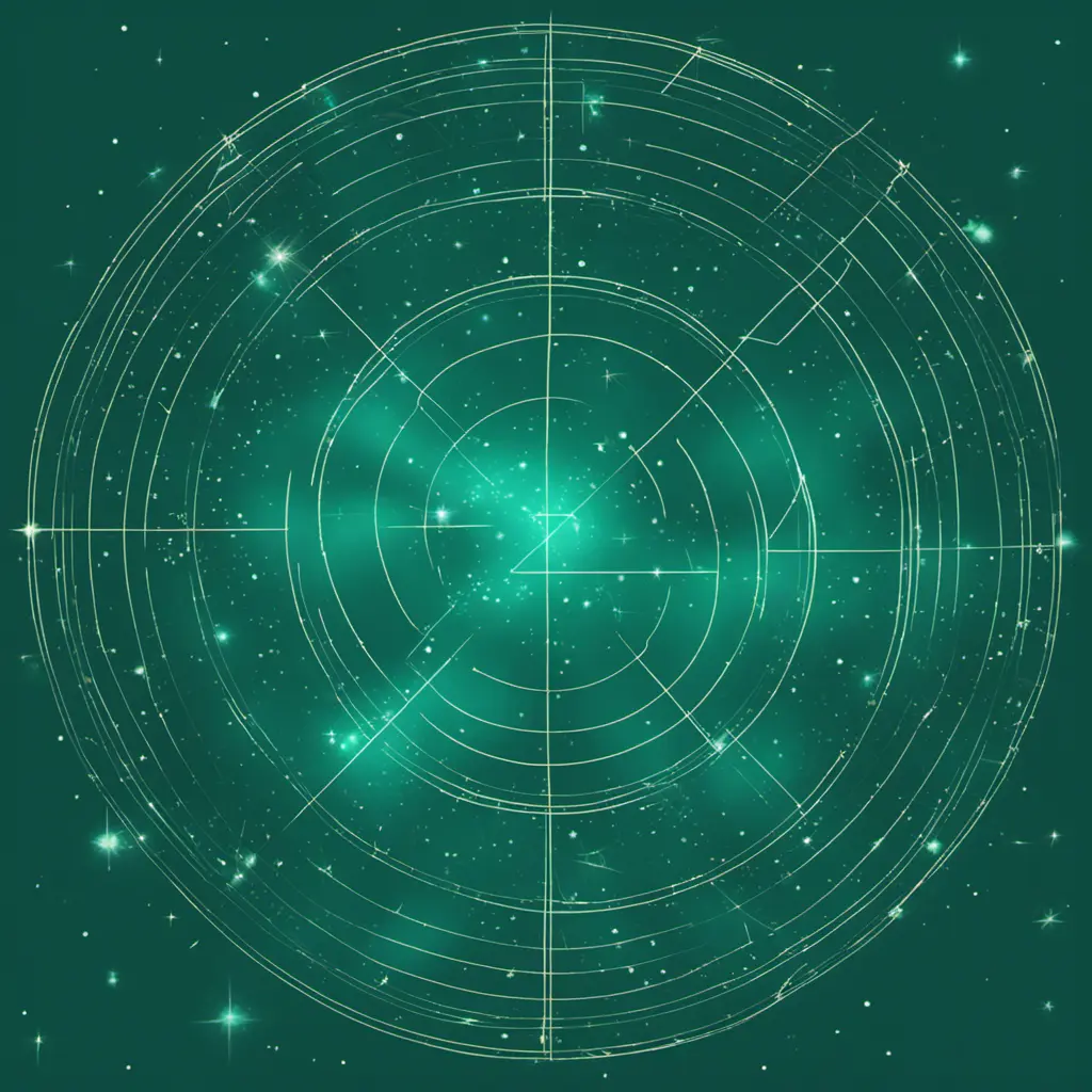 galaxy constellation of stars joined by thin straight lines horoscope leo aqua green, Digital Illustration