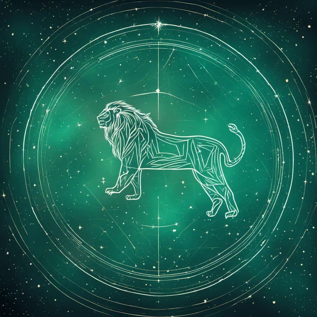 galaxy constellation of stars joined by thin straight lines horoscope leo aqua green, Digital Illustration