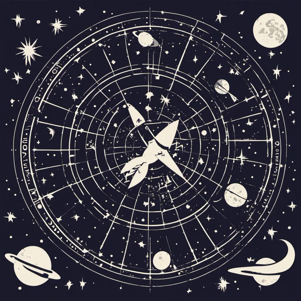 Stencil of astronomy horoscope in space with stars, planets, shooting stars and moon, Digital Illustration