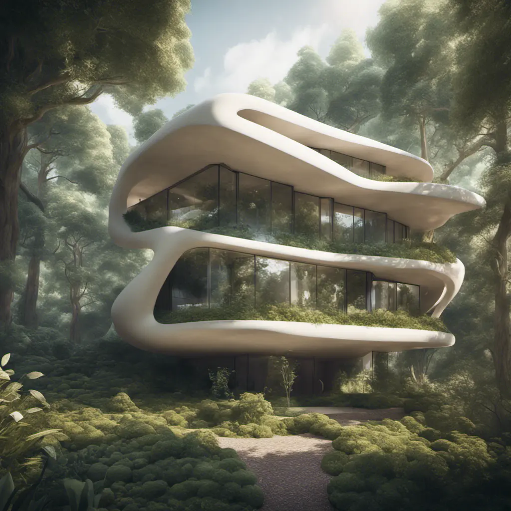 Beautiful futuristic organic house made from imaginary plants in a forest, 8k, Award-Winning, Highly Detailed, Beautiful, Epic, Octane Render, Unreal Engine, Radiant, Volumetric Lighting by Stanley Artgerm Lau