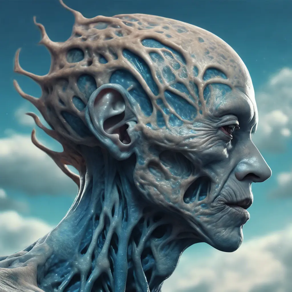 Professional portrait of a tatooed alien race, head with 3d bony growths under the skin on the head normal face full body side view the backdrop sea and clouds the sea is ocean blue, abstract beauty, approaching perfection, delicate face, moonlight, Highly Detailed, Artstation, Vintage Illustration, Digital Painting, Sharp Focus, Smooth, Dynamic Lighting, Concept Art by Carne Griffiths, Wadim Kashin