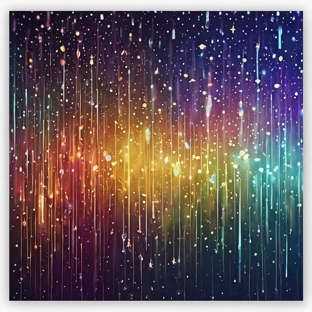 Abstract magical rain, universe, stars, Iridescence, Volumetric Lighting by Stefan Kostic